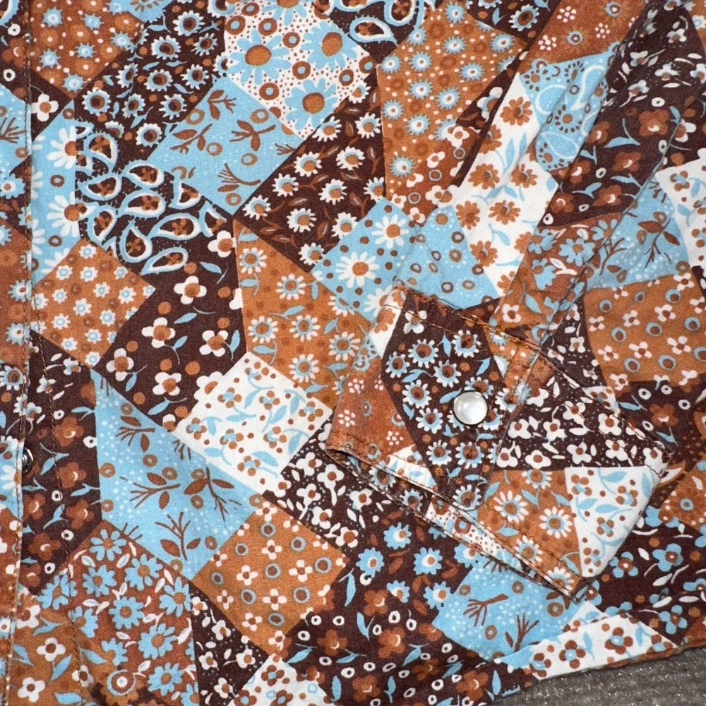 Panhandle Slim Womens XL Patchwork Floral Paisley Western Pearl Snap Shirt Blue